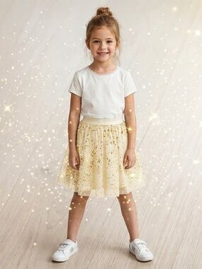 ✨ Y2K Aesthetic ✨ H&M Gold Glitter & Cream Tulle Skirt Sz. 12-14YRS